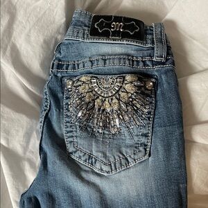 Miss Me Blue Jeans with Silver Embellishments